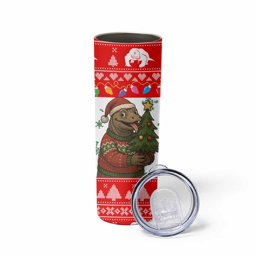 Indonesia Christmas Skinny Tumbler with Komodo Dragon Santa Hat Christmas Tree and Red White Holiday - Wonder Print Shop