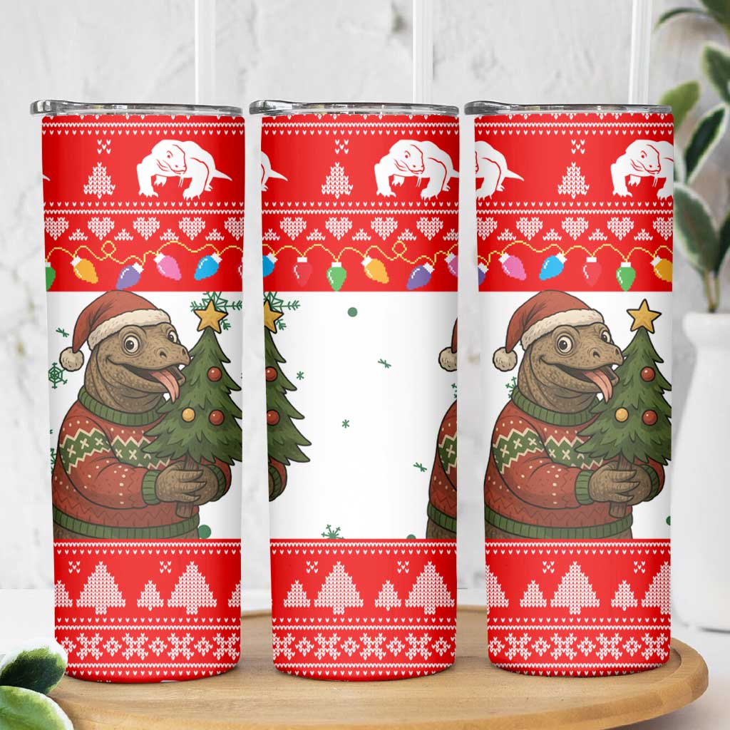 Indonesia Christmas Skinny Tumbler with Komodo Dragon Santa Hat Christmas Tree and Red White Holiday - Wonder Print Shop