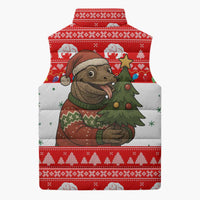 Indonesia Christmas Sleeveless Puffer Jacket with Komodo Dragon Santa Hat Christmas Tree and Red White Holiday - Wonder Print Shop