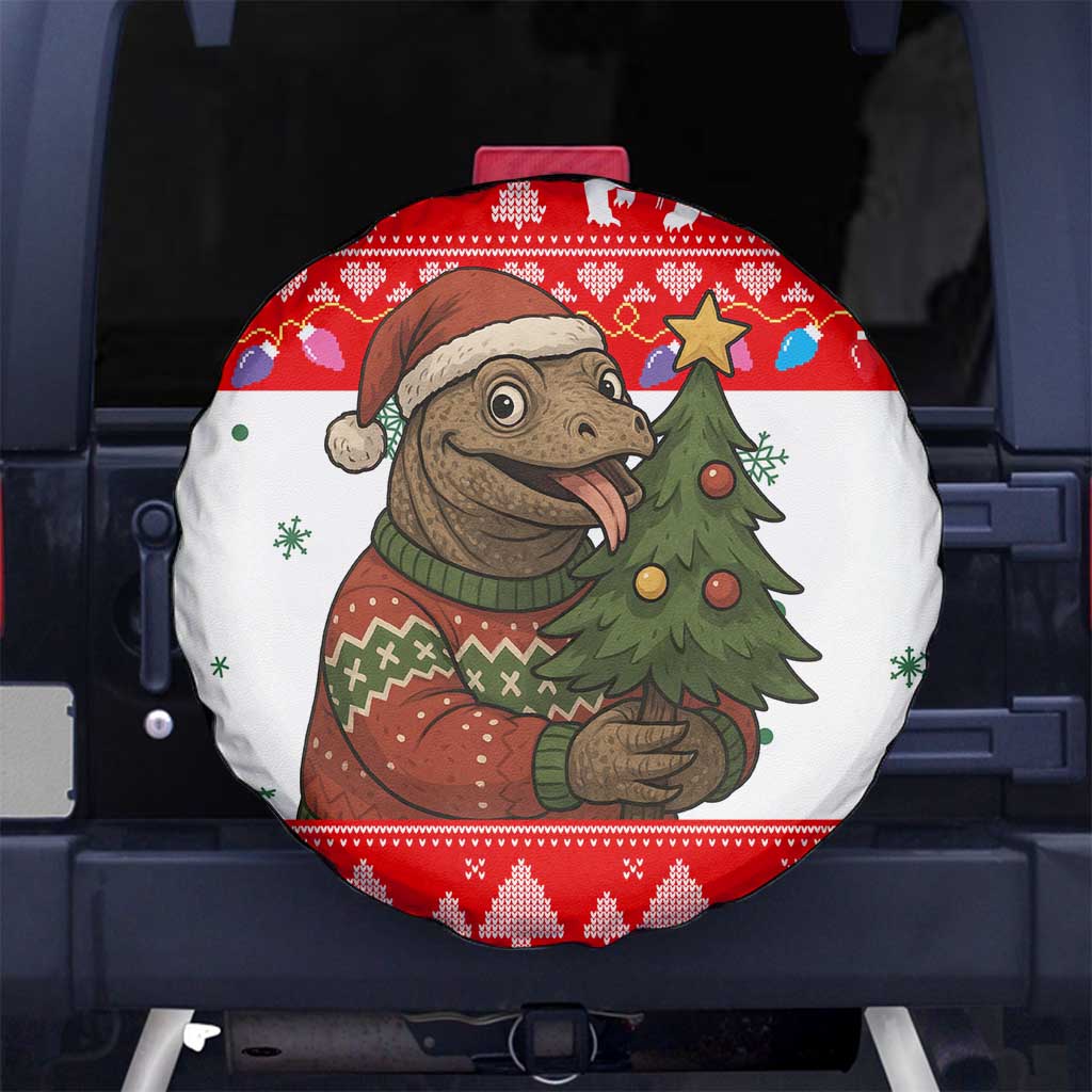 Indonesia Christmas Spare Tire Cover with Komodo Dragon Santa Hat Christmas Tree and Red White Holiday - Wonder Print Shop