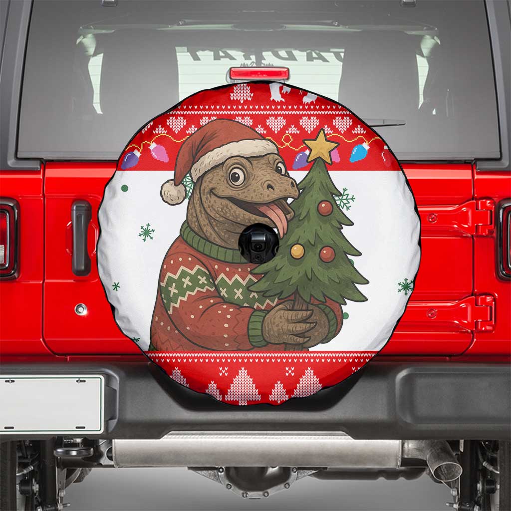 Indonesia Christmas Spare Tire Cover with Komodo Dragon Santa Hat Christmas Tree and Red White Holiday - Wonder Print Shop