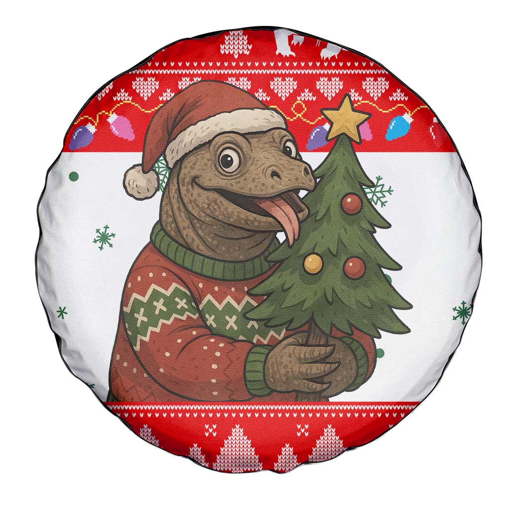 Indonesia Christmas Spare Tire Cover with Komodo Dragon Santa Hat Christmas Tree and Red White Holiday - Wonder Print Shop