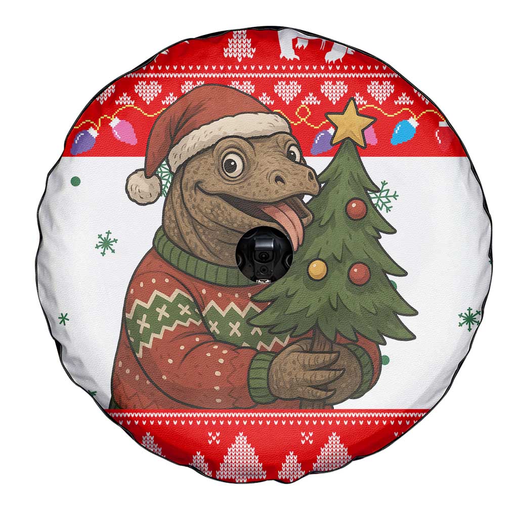 Indonesia Christmas Spare Tire Cover with Komodo Dragon Santa Hat Christmas Tree and Red White Holiday - Wonder Print Shop