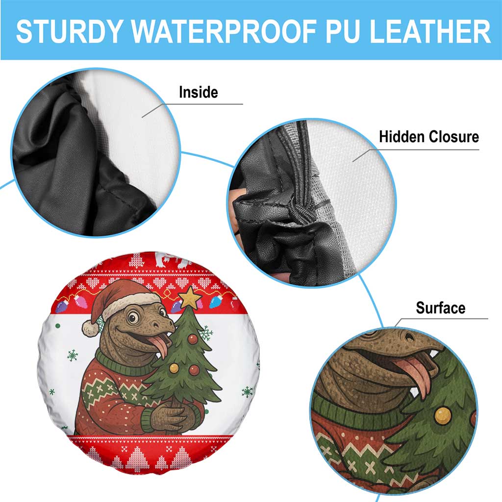 Indonesia Christmas Spare Tire Cover with Komodo Dragon Santa Hat Christmas Tree and Red White Holiday - Wonder Print Shop