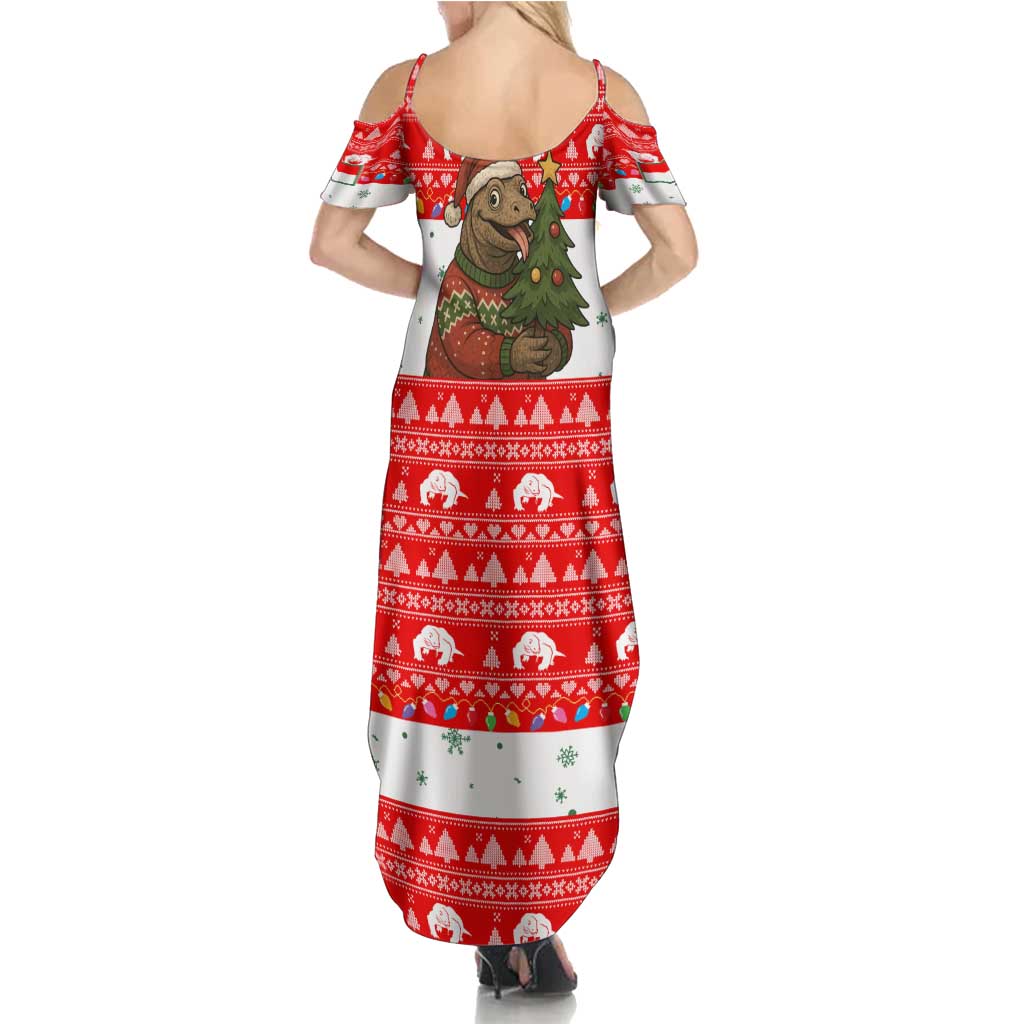 Indonesia Christmas Summer Maxi Dress with Komodo Dragon Santa Hat Christmas Tree and Red White Holiday - Wonder Print Shop