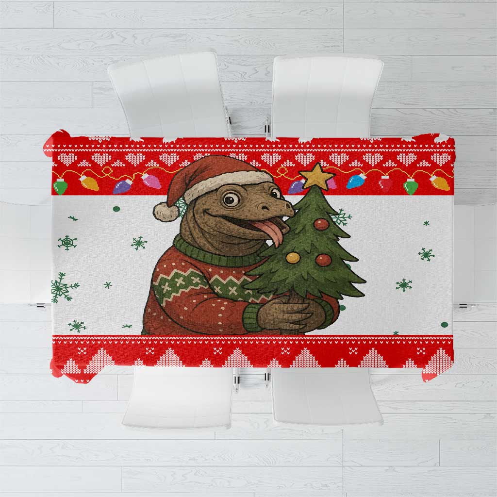 Indonesia Christmas Tablecloth with Komodo Dragon Santa Hat Christmas Tree and Red White Holiday - Wonder Print Shop