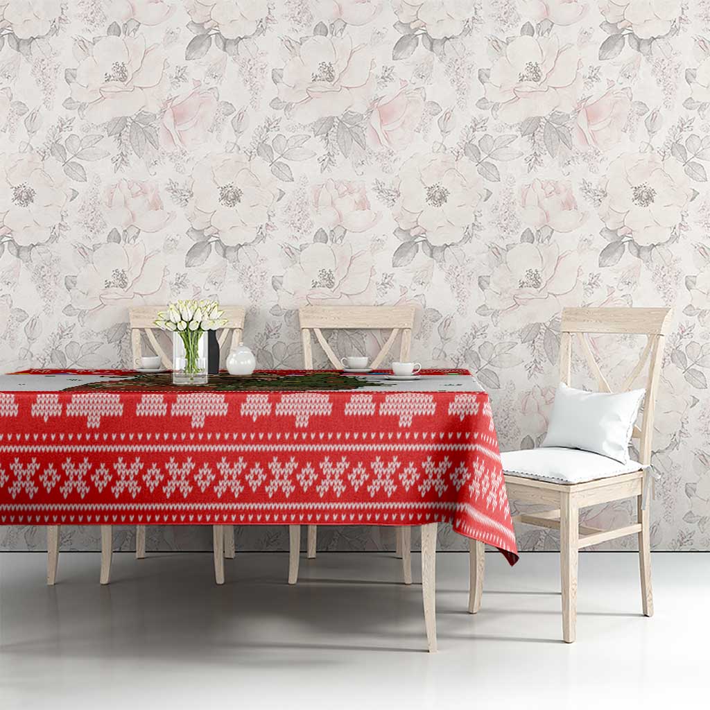 Indonesia Christmas Tablecloth with Komodo Dragon Santa Hat Christmas Tree and Red White Holiday - Wonder Print Shop