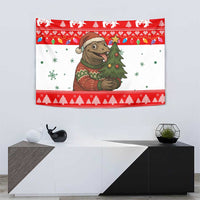 Indonesia Christmas Tapestry with Komodo Dragon Santa Hat Christmas Tree and Red White Holiday - Wonder Print Shop