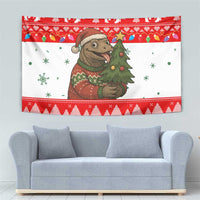 Indonesia Christmas Tapestry with Komodo Dragon Santa Hat Christmas Tree and Red White Holiday - Wonder Print Shop