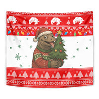 Indonesia Christmas Tapestry with Komodo Dragon Santa Hat Christmas Tree and Red White Holiday - Wonder Print Shop