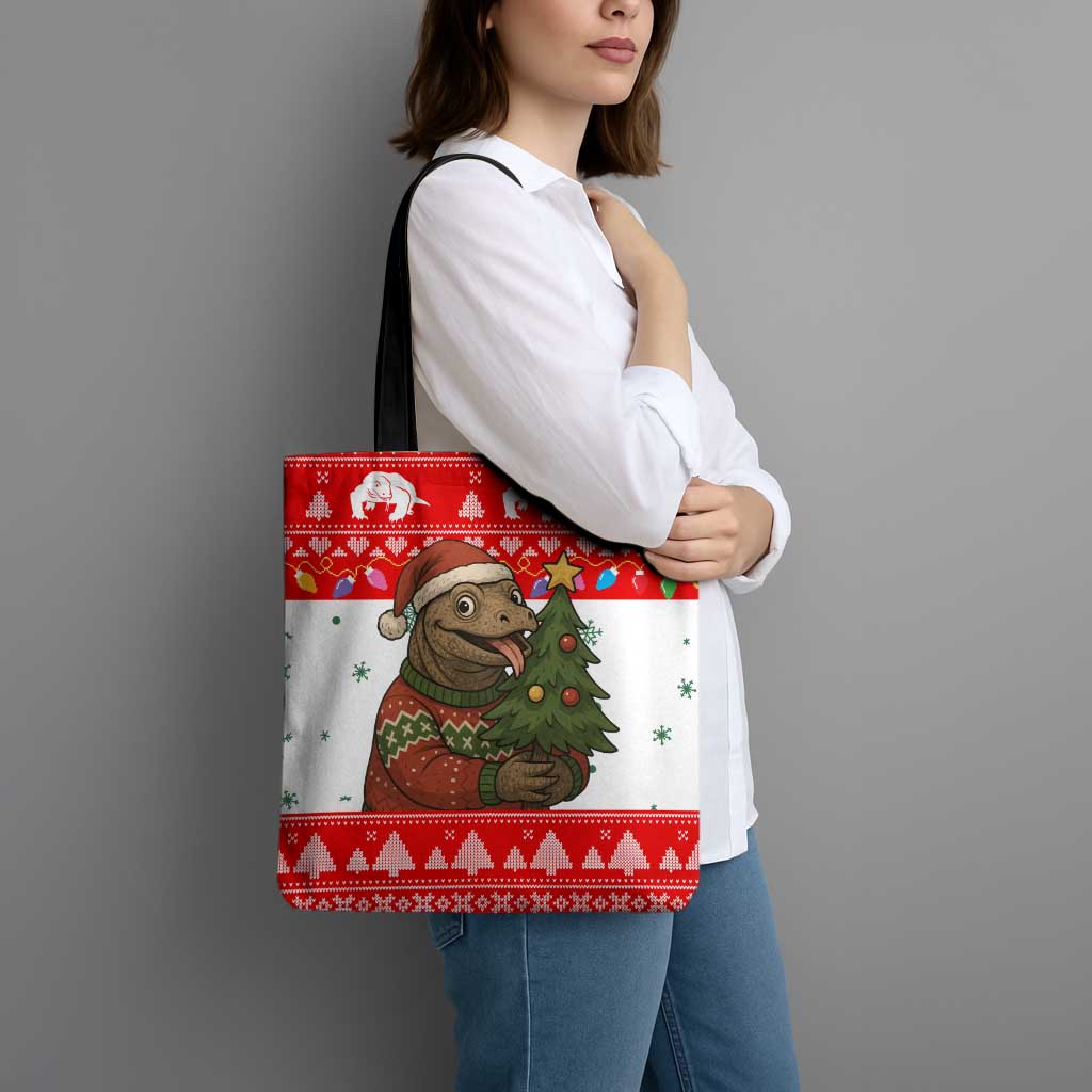 Indonesia Christmas Tote Bag with Komodo Dragon Santa Hat Christmas Tree and Red White Holiday - Wonder Print Shop
