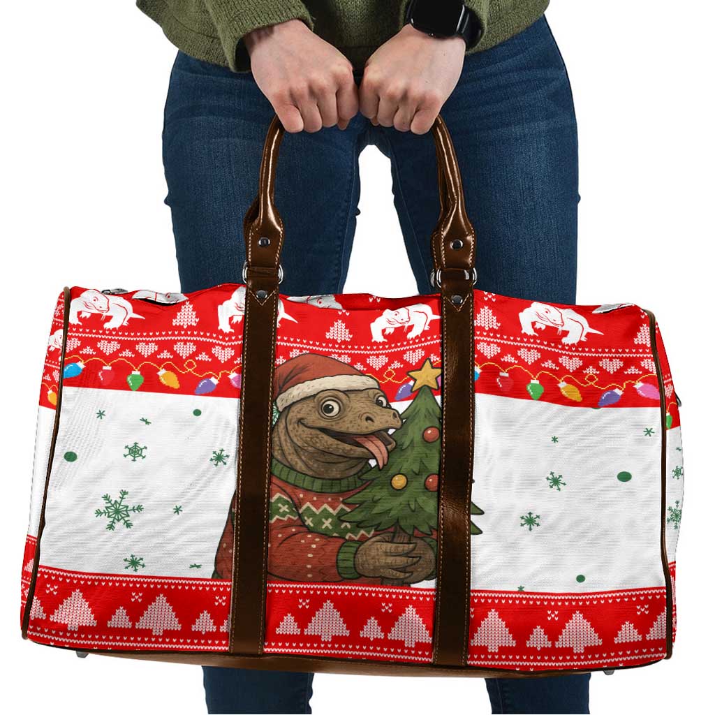 Indonesia Christmas Travel Bag with Komodo Dragon Santa Hat Christmas Tree and Red White Holiday - Wonder Print Shop