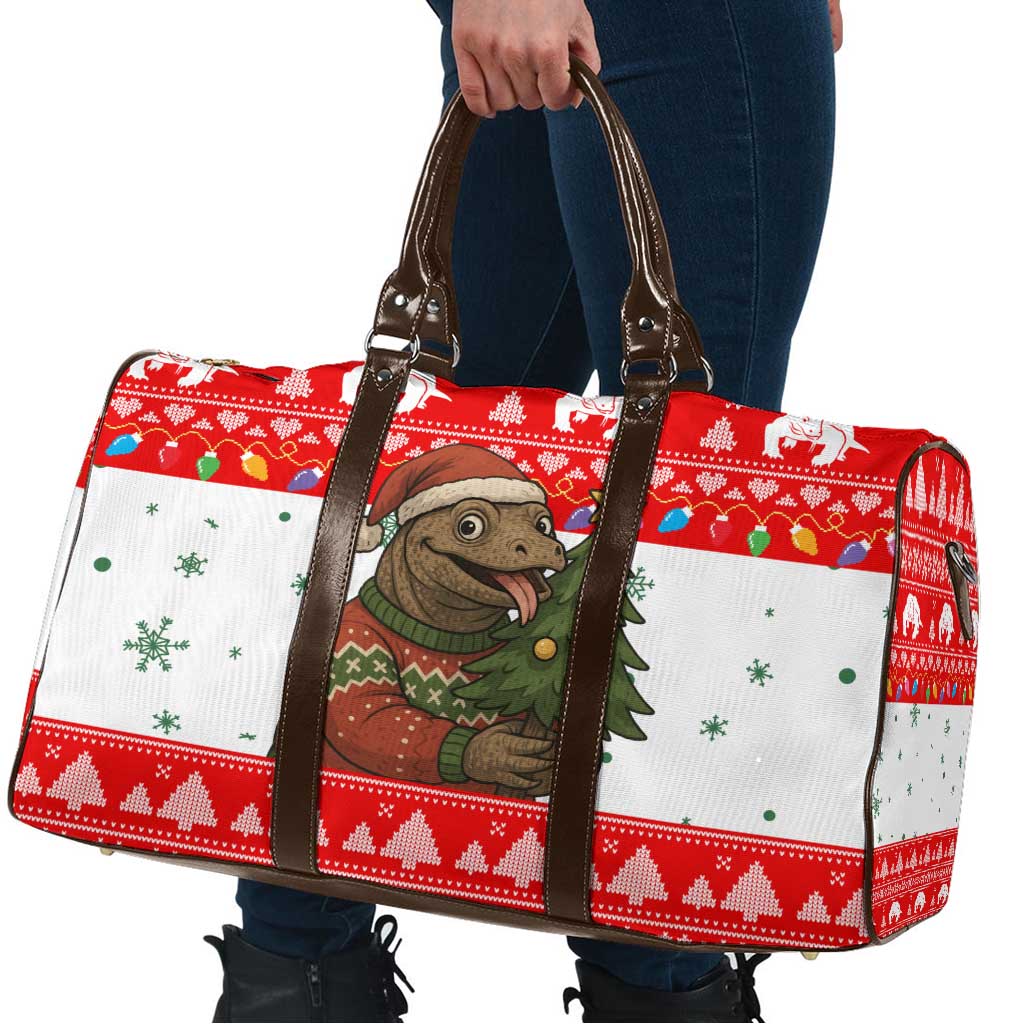 Indonesia Christmas Travel Bag with Komodo Dragon Santa Hat Christmas Tree and Red White Holiday - Wonder Print Shop