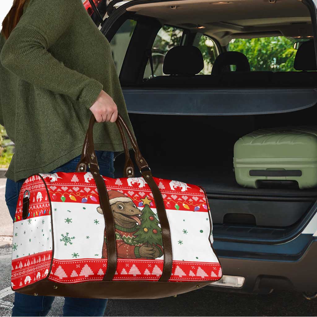 Indonesia Christmas Travel Bag with Komodo Dragon Santa Hat Christmas Tree and Red White Holiday - Wonder Print Shop