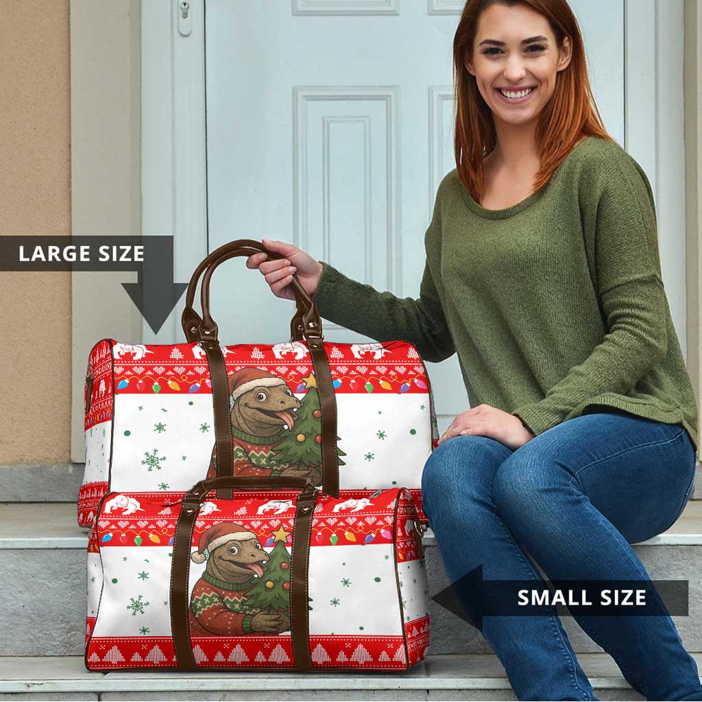 Indonesia Christmas Travel Bag with Komodo Dragon Santa Hat Christmas Tree and Red White Holiday - Wonder Print Shop