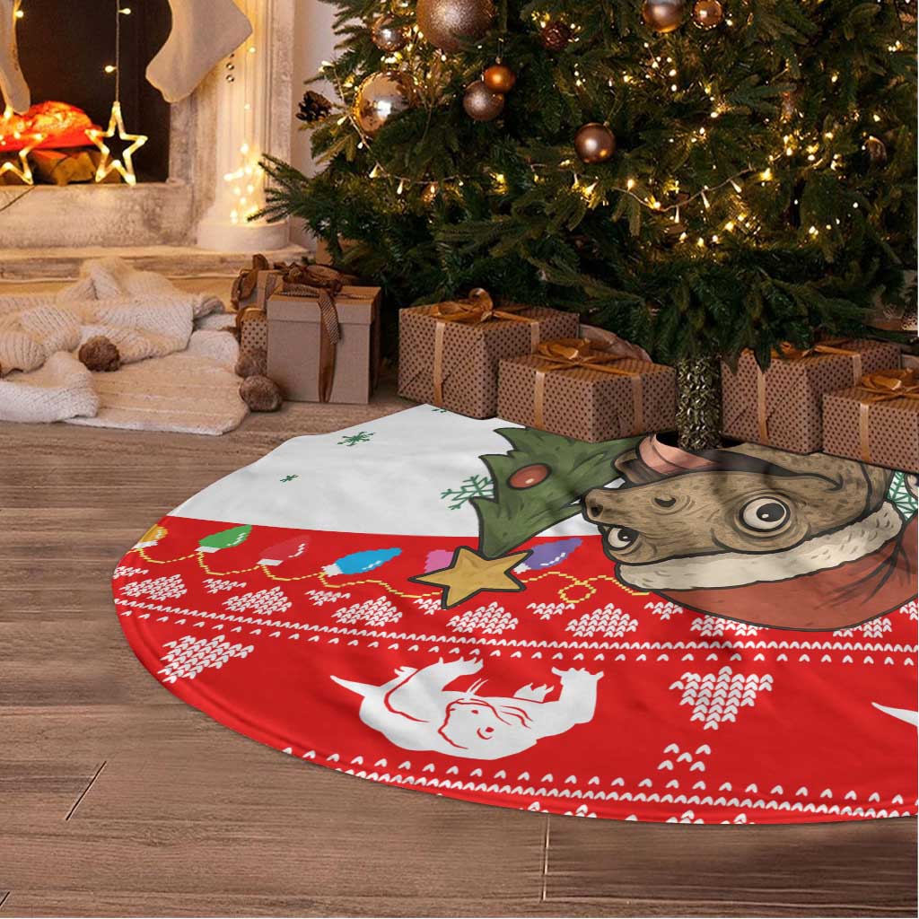 Indonesia Christmas Tree Skirt with Komodo Dragon Santa Hat Christmas Tree and Red White Holiday - Wonder Print Shop