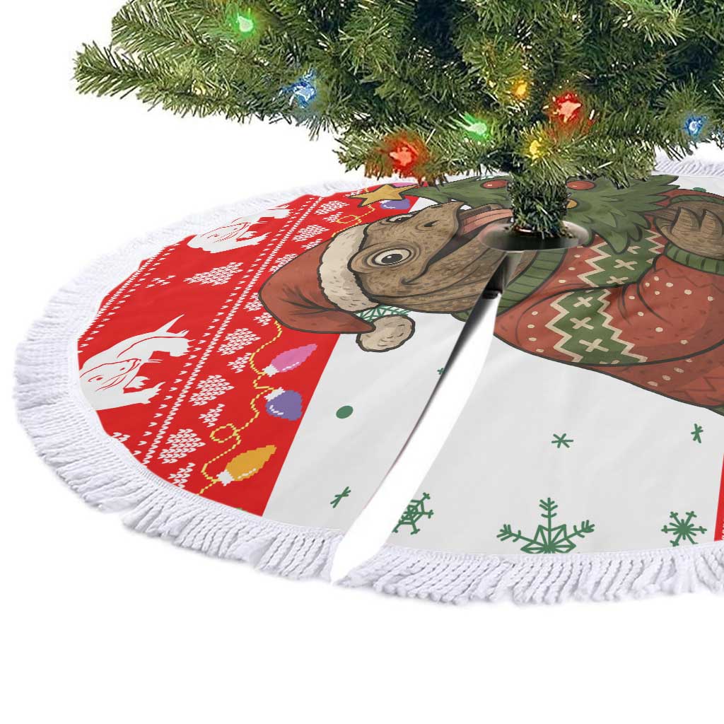 Indonesia Christmas Tree Skirt with Komodo Dragon Santa Hat Christmas Tree and Red White Holiday - Wonder Print Shop