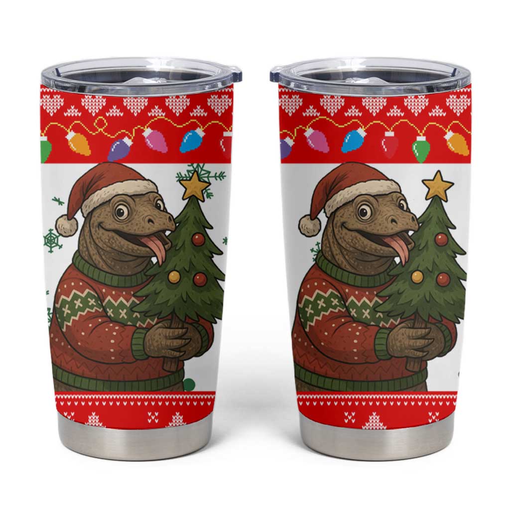 Indonesia Christmas Tumbler Cup with Komodo Dragon Santa Hat Christmas Tree and Red White Holiday - Wonder Print Shop