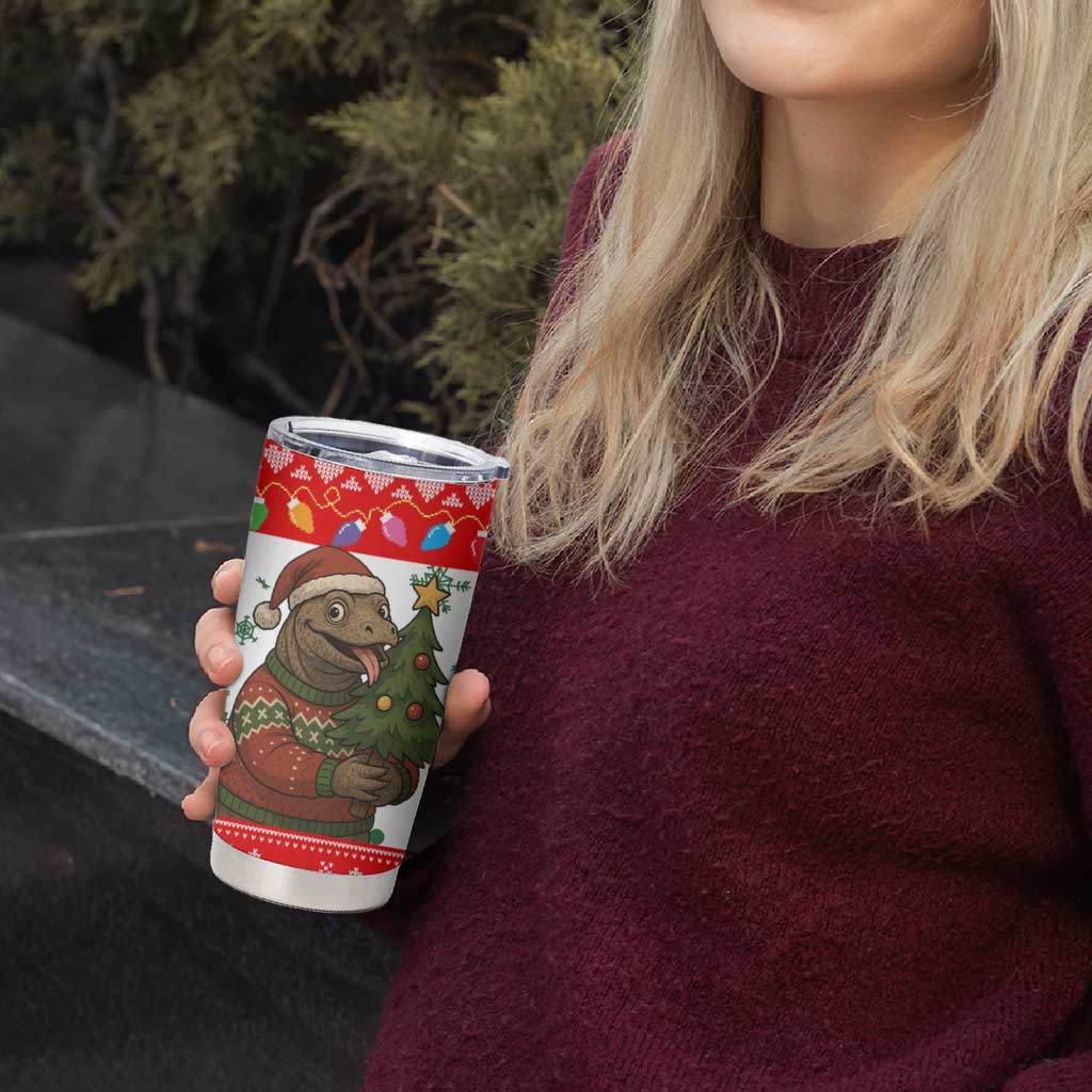 Indonesia Christmas Tumbler Cup with Komodo Dragon Santa Hat Christmas Tree and Red White Holiday - Wonder Print Shop