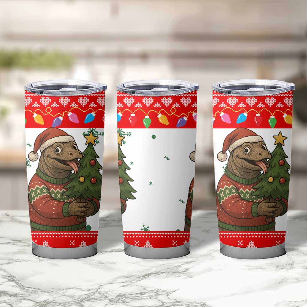 Indonesia Christmas Tumbler Cup with Komodo Dragon Santa Hat Christmas Tree and Red White Holiday - Wonder Print Shop