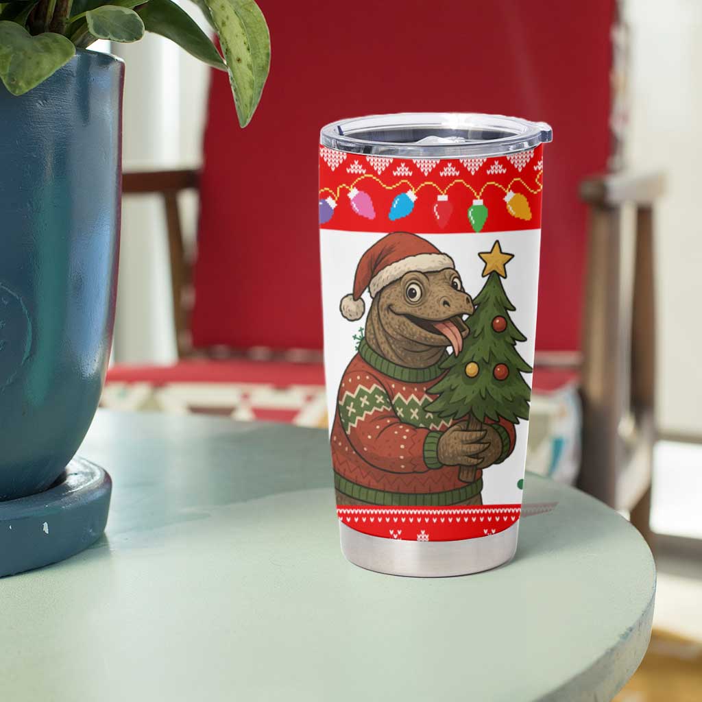 Indonesia Christmas Tumbler Cup with Komodo Dragon Santa Hat Christmas Tree and Red White Holiday - Wonder Print Shop