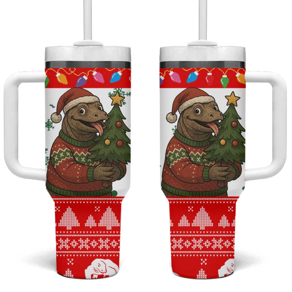 Indonesia Christmas Tumbler With Handle with Komodo Dragon Santa Hat Christmas Tree and Red White Holiday - Wonder Print Shop