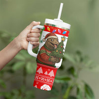 Indonesia Christmas Tumbler With Handle with Komodo Dragon Santa Hat Christmas Tree and Red White Holiday - Wonder Print Shop