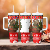 Indonesia Christmas Tumbler With Handle with Komodo Dragon Santa Hat Christmas Tree and Red White Holiday - Wonder Print Shop