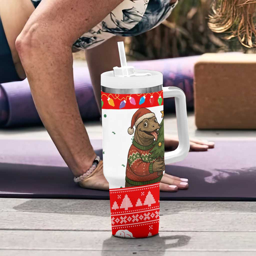 Indonesia Christmas Tumbler With Handle with Komodo Dragon Santa Hat Christmas Tree and Red White Holiday - Wonder Print Shop