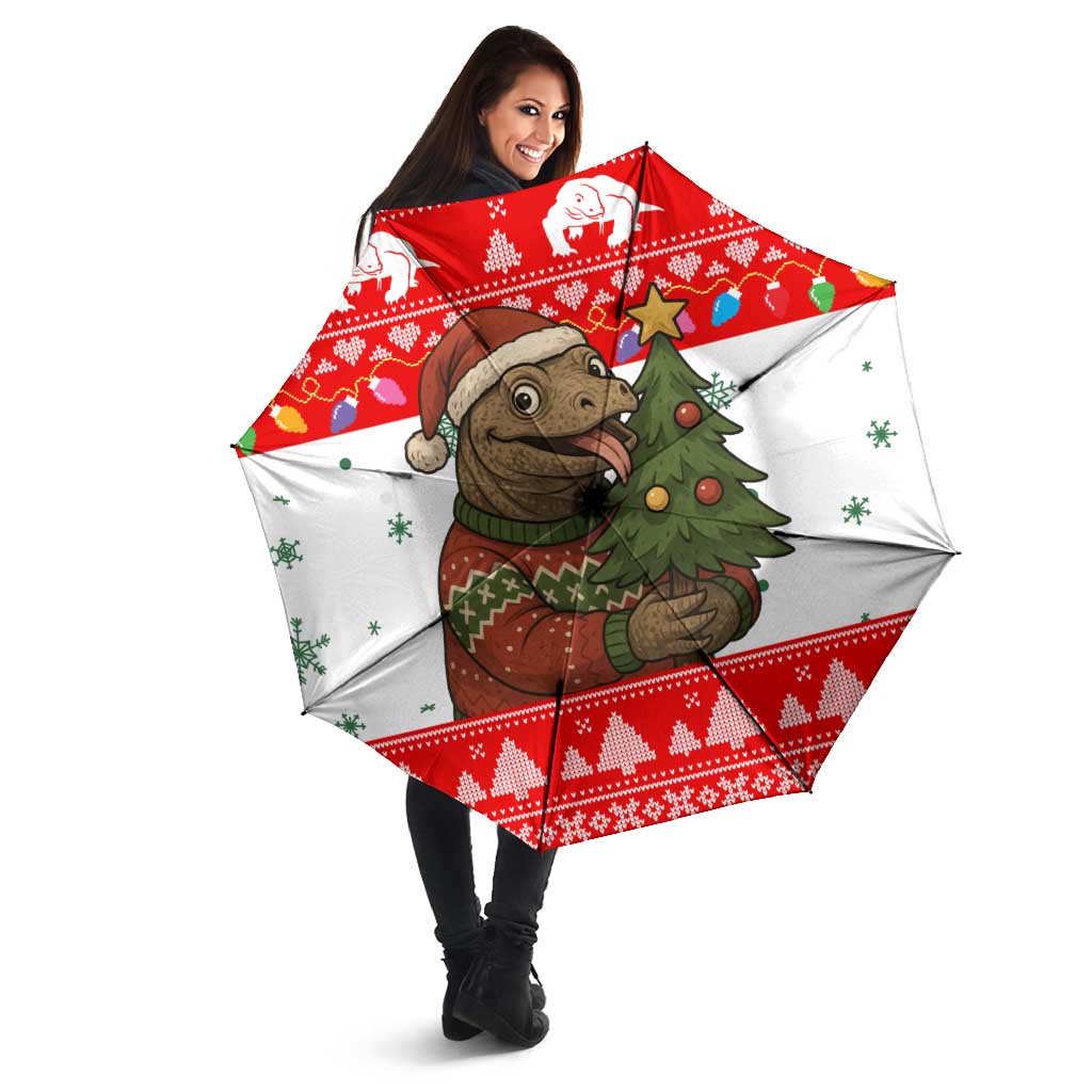 Indonesia Christmas Umbrella with Komodo Dragon Santa Hat Christmas Tree and Red White Holiday - Wonder Print Shop