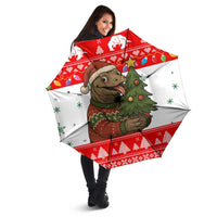 Indonesia Christmas Umbrella with Komodo Dragon Santa Hat Christmas Tree and Red White Holiday - Wonder Print Shop