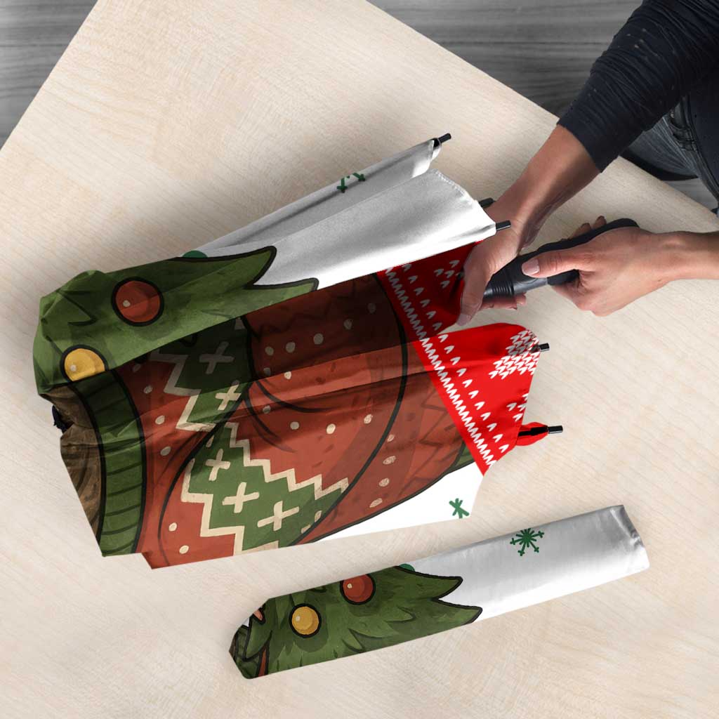 Indonesia Christmas Umbrella with Komodo Dragon Santa Hat Christmas Tree and Red White Holiday - Wonder Print Shop