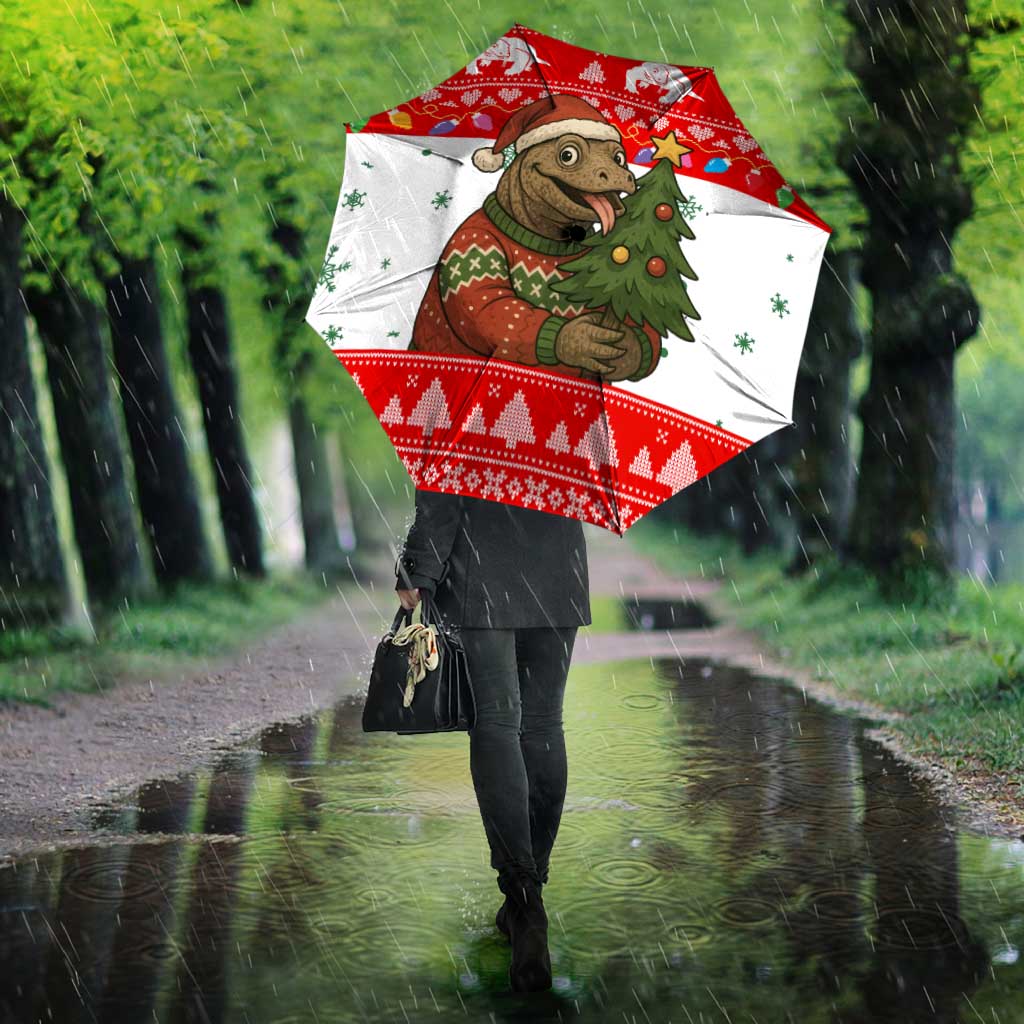 Indonesia Christmas Umbrella with Komodo Dragon Santa Hat Christmas Tree and Red White Holiday - Wonder Print Shop