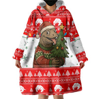 Indonesia Christmas Wearable Blanket Hoodie with Komodo Dragon Santa Hat Christmas Tree and Red White Holiday - Wonder Print Shop