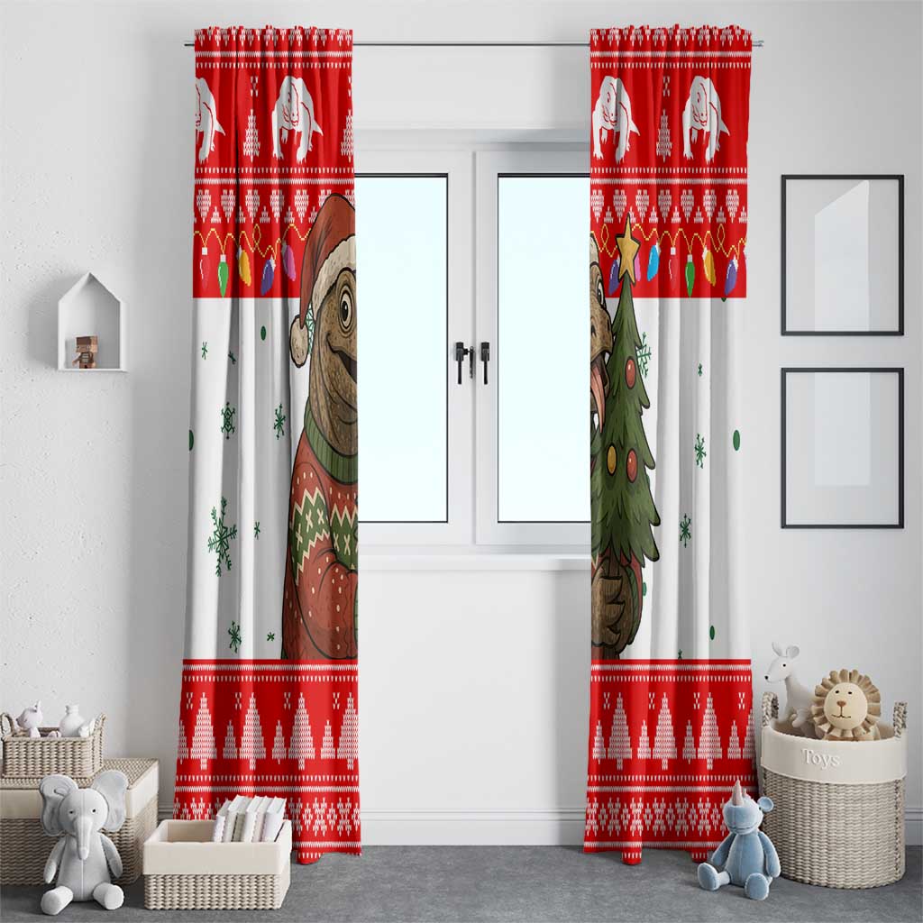 Indonesia Christmas Window Curtain with Komodo Dragon Santa Hat Christmas Tree and Red White Holiday - Wonder Print Shop