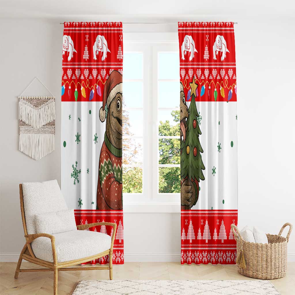 Indonesia Christmas Window Curtain with Komodo Dragon Santa Hat Christmas Tree and Red White Holiday - Wonder Print Shop