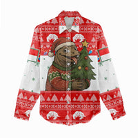 Indonesia Christmas Women Casual Shirt with Komodo Dragon Santa Hat Christmas Tree and Red White Holiday - Wonder Print Shop