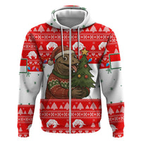 Indonesia Christmas Zip Hoodie with Komodo Dragon Santa Hat Christmas Tree and Red White Holiday - Wonder Print Shop