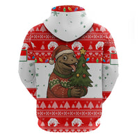 Indonesia Christmas Zip Hoodie with Komodo Dragon Santa Hat Christmas Tree and Red White Holiday - Wonder Print Shop