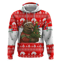 Indonesia Christmas Zip Hoodie with Komodo Dragon Santa Hat Christmas Tree and Red White Holiday - Wonder Print Shop