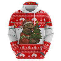 Indonesia Christmas Zip Hoodie with Komodo Dragon Santa Hat Christmas Tree and Red White Holiday - Wonder Print Shop