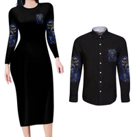 Skull Butterfly Demon - Zero Fck Given Couples Matching Long Sleeve Bodycon Dress and Long Sleeve Button Shirt - Wonder Print Shop