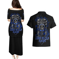 Skull Butterfly Demon - Zero Fck Given Couples Matching Puletasi Dress and Hawaiian Shirt - Wonder Print Shop