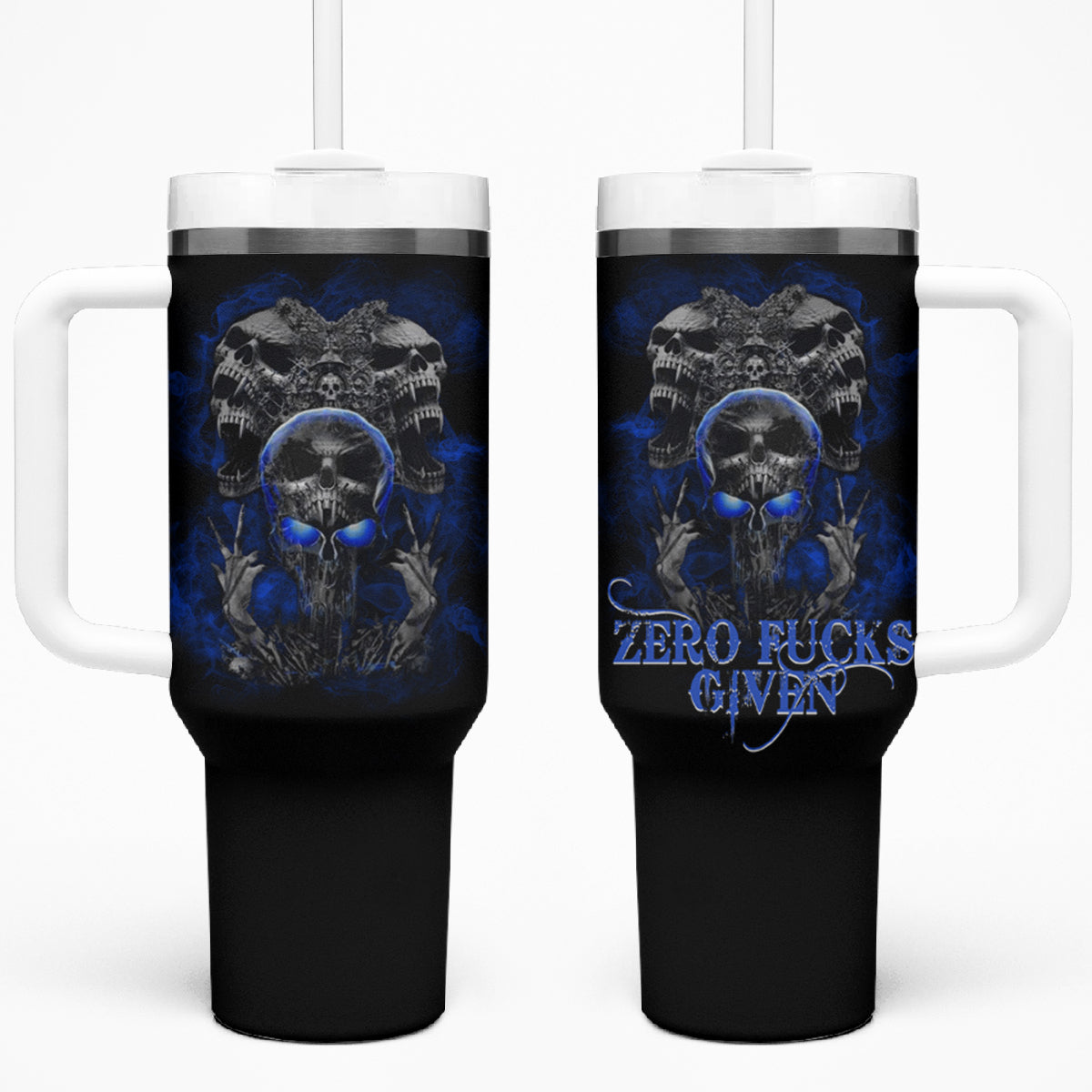 Skull Butterfly Demon - Zero Fck Given Tumbler With Handle - Wonder Print Shop