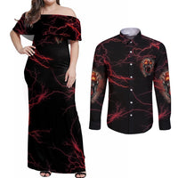I'm Never Alone Skull Demon Couples Matching Off Shoulder Maxi Dress and Long Sleeve Button Shirt - Wonder Print Shop