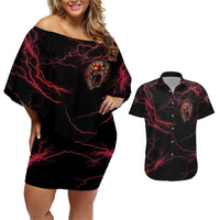 I'm Never Alone Skull Demon Couples Matching Off Shoulder Short Dress and Hawaiian Shirt - Wonder Print Shop