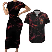 I'm Never Alone Skull Demon Couples Matching Short Sleeve Bodycon Dress and Hawaiian Shirt - Wonder Print Shop