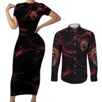 I'm Never Alone Skull Demon Couples Matching Short Sleeve Bodycon Dress and Long Sleeve Button Shirt - Wonder Print Shop