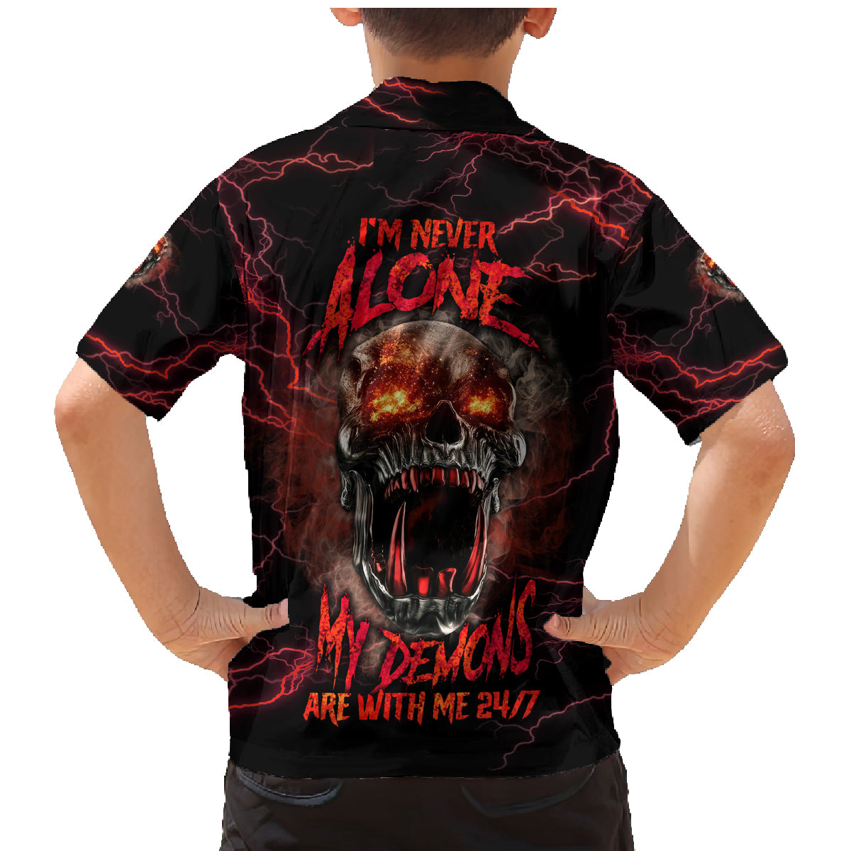 I'm Never Alone Skull Demon Family Matching Mermaid Dress and Hawaiian Shirt - Wonder Print Shop