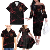 I'm Never Alone Skull Demon Family Matching Off Shoulder Long Sleeve Dress and Hawaiian Shirt - Wonder Print Shop
